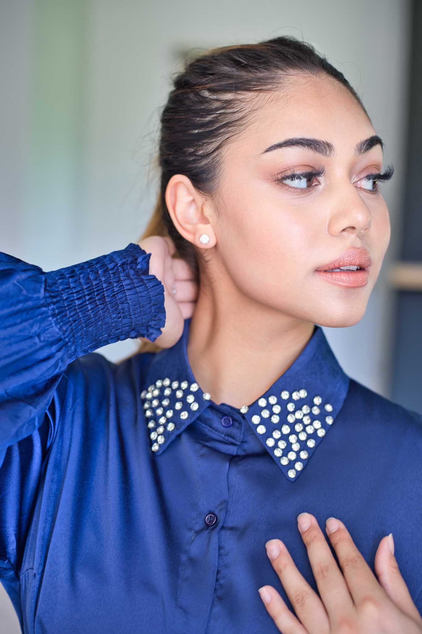 Navy satin dress Strawberry Street