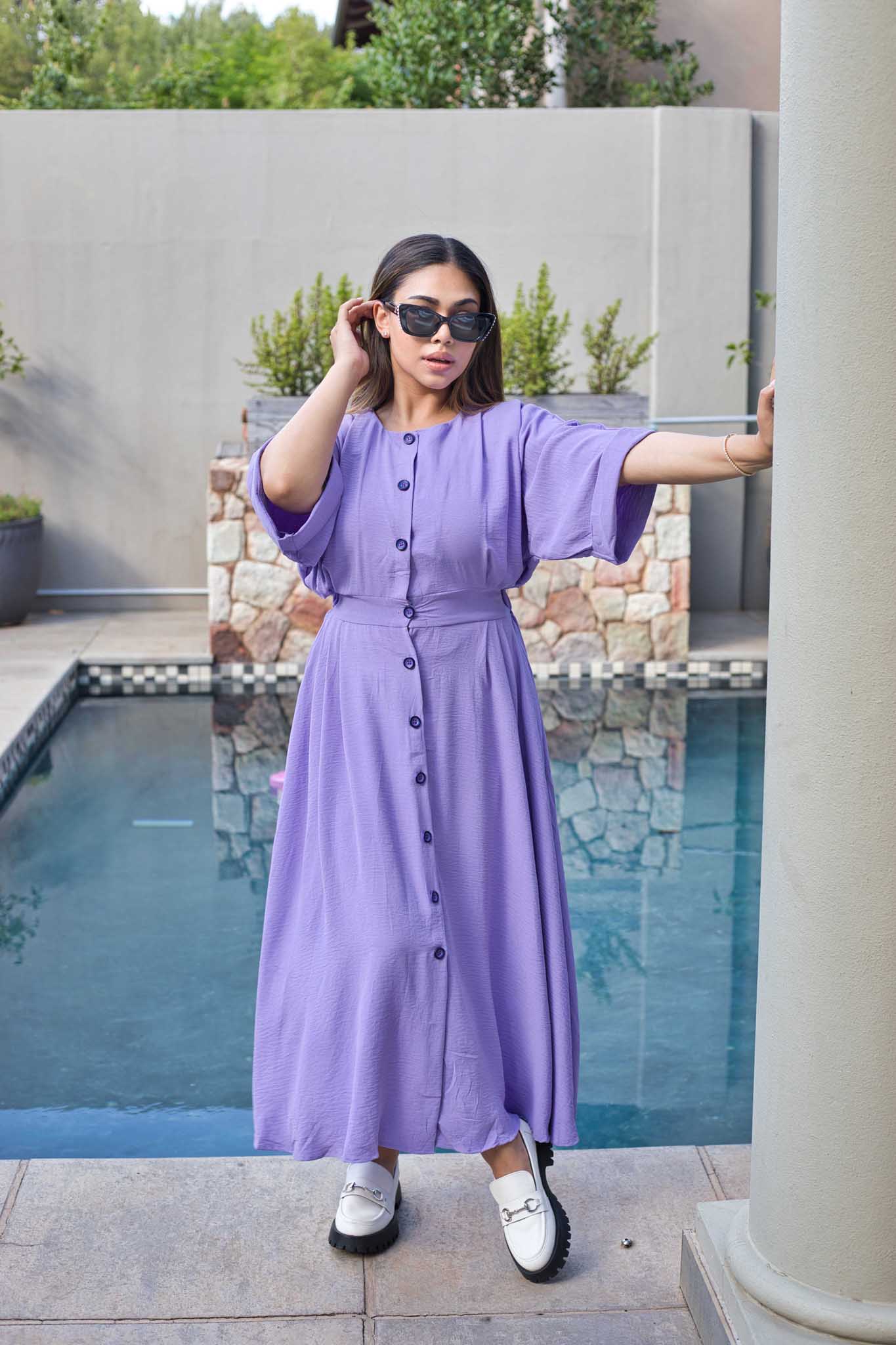 Flowy button down dress (lilac)