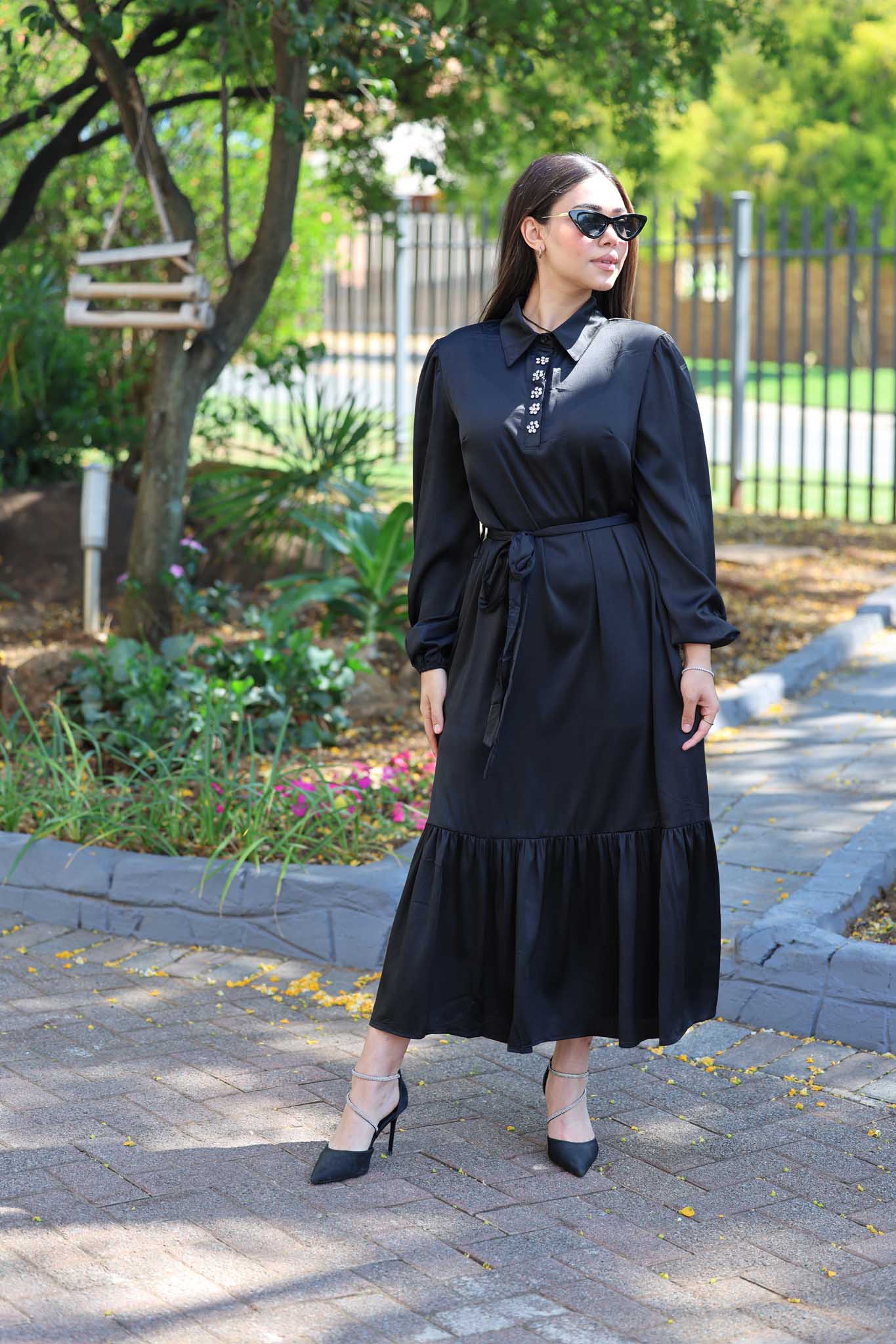 Black satin dress