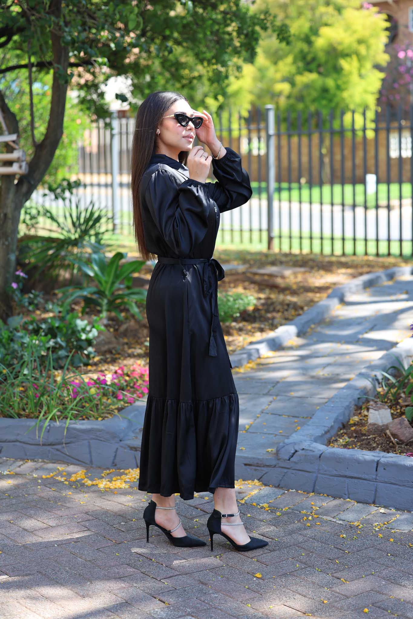 Black satin dress