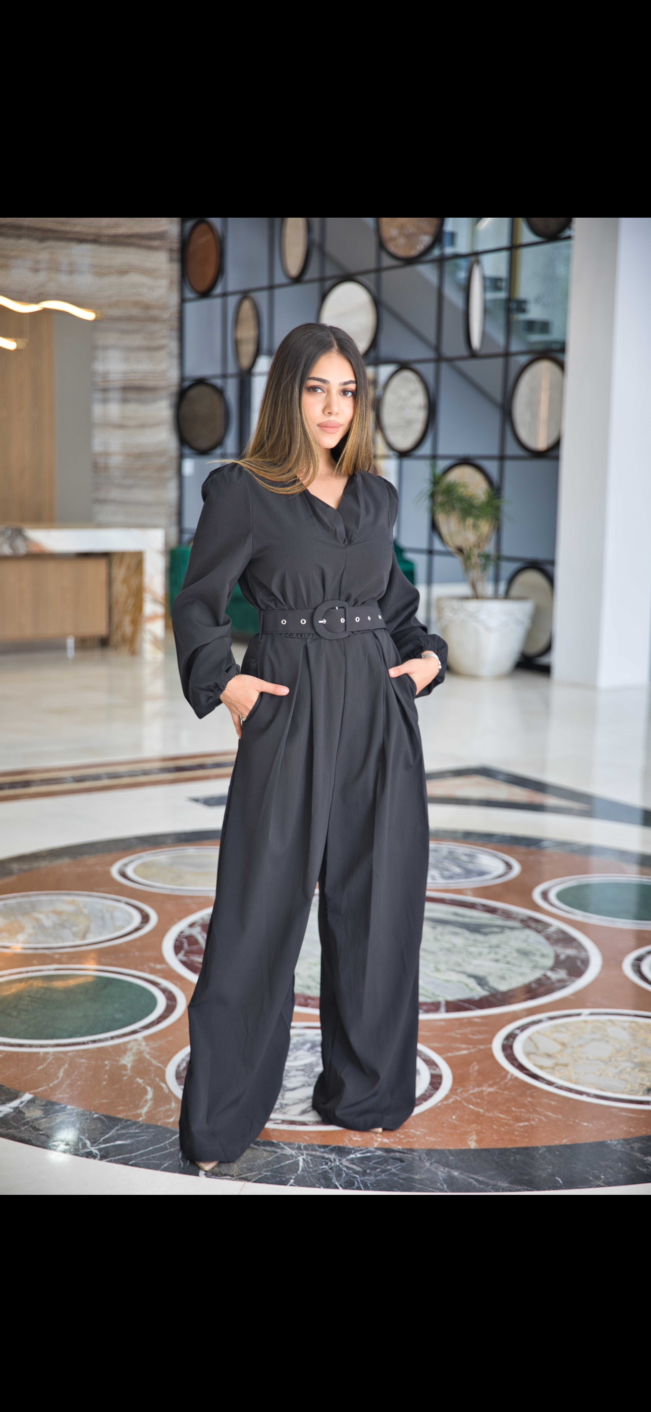 Black jumpsuit with belt
