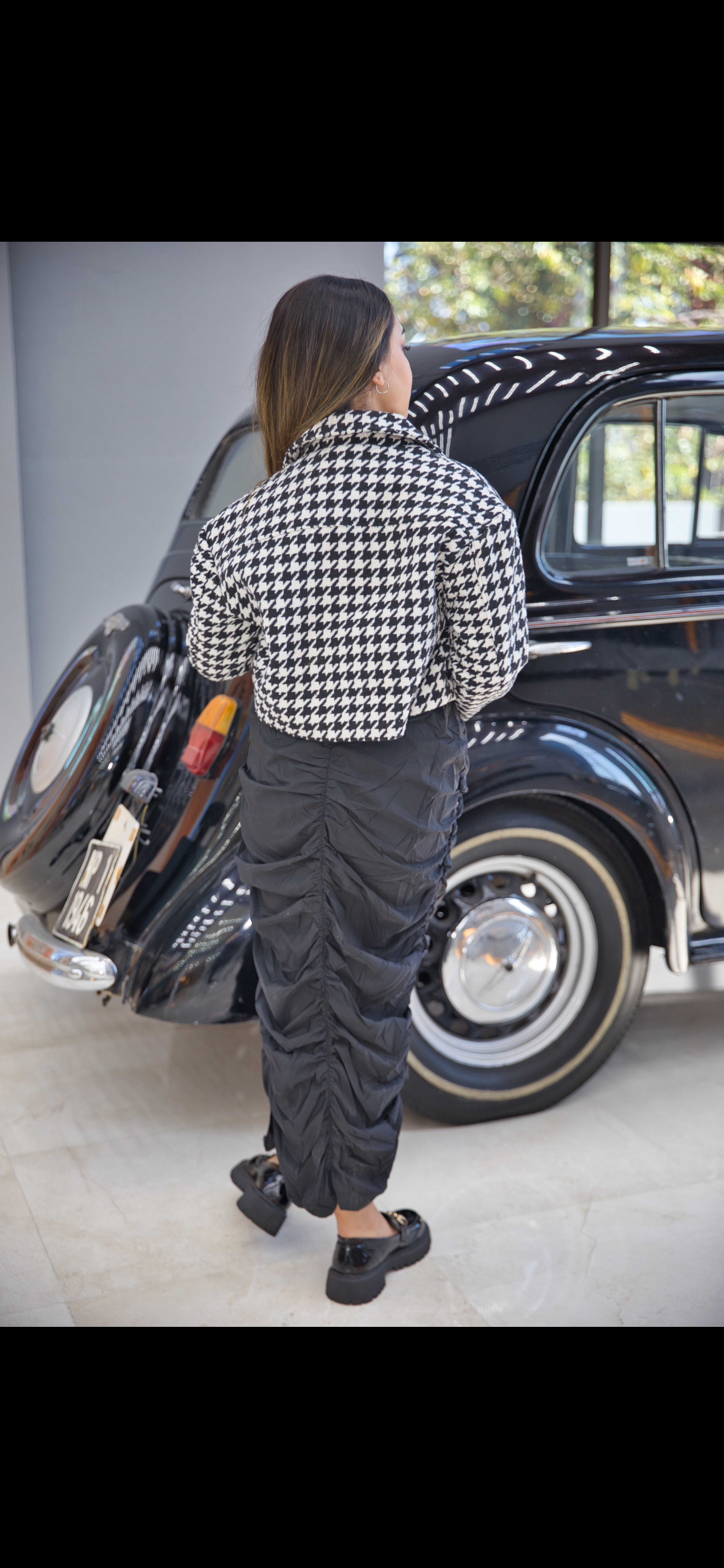 Houndstooth cropped jacket