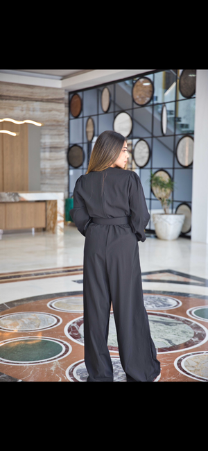 Black jumpsuit with belt