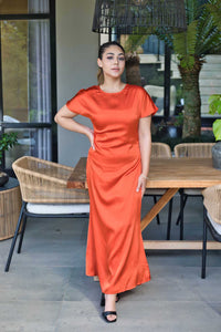 Burnt orange satin dress