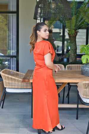 Burnt orange satin dress