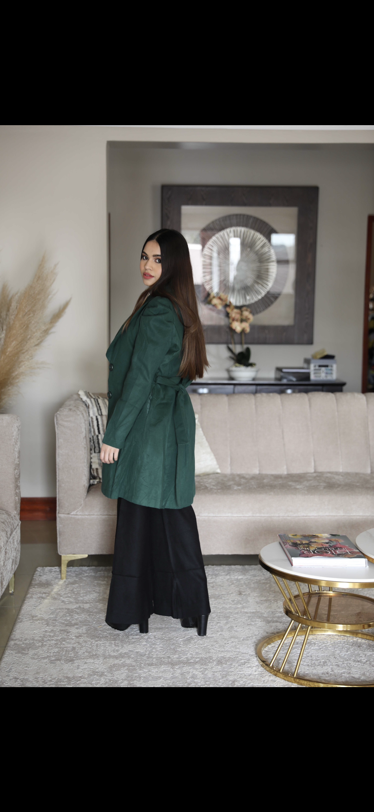 Green puff shoulder jacket
