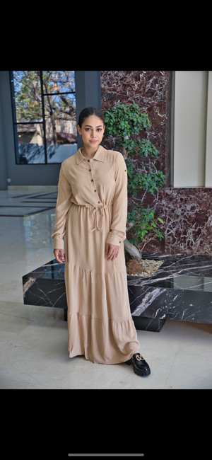 Beige flowy button down dress