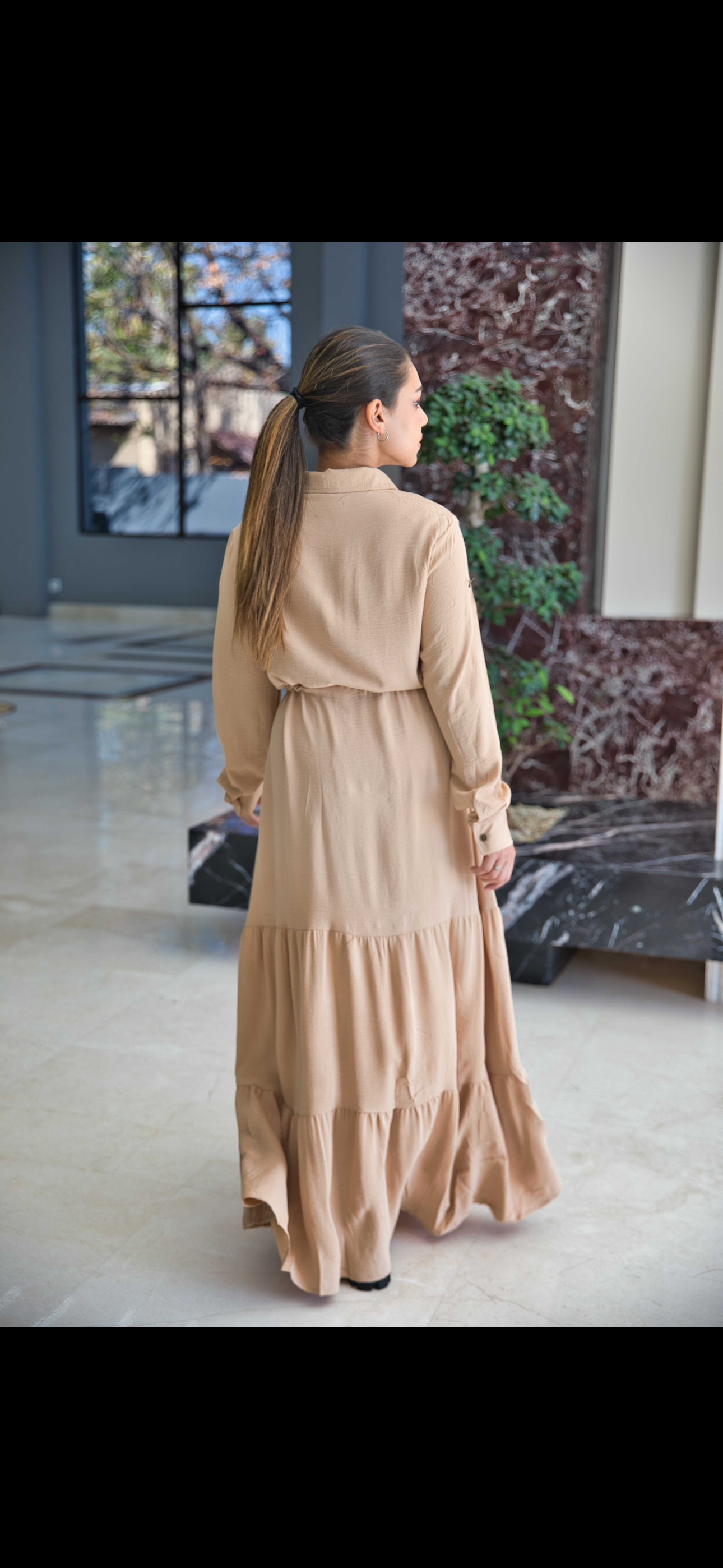 Beige flowy button down dress